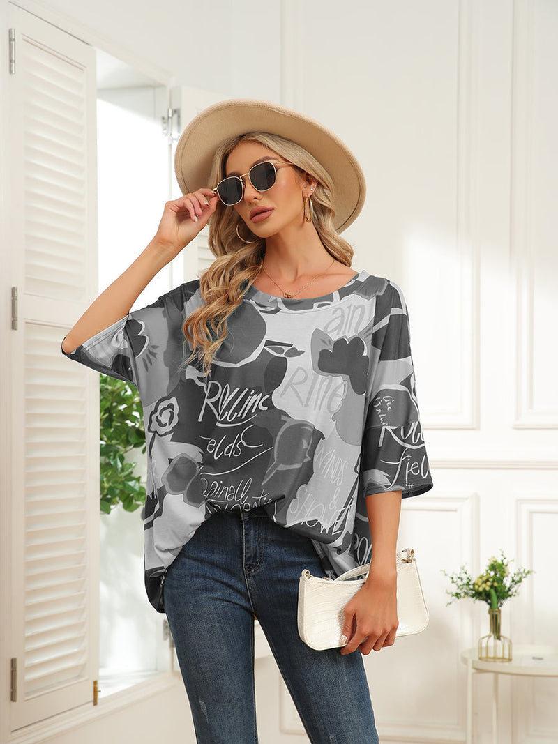 T-Shirts Women's T-Shirts Round Neck Map Print Short Sleeve T-Shirt MsDressly