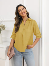 Women’s Blouses Loose Solid Color Long Sleeve Label Blouse