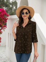 Women's T-Shirts Button Floral Loose Sleeve T-Shirt