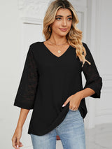 Blouses Women's T-Shirts Loose V-Neck Lace Patchwork T-Shirt MsDressly