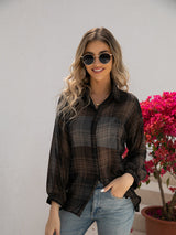 Women's Blouses Plaid Hong Kong Style Long Sleeve Blouse