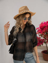 Women's Blouses Plaid Hong Kong Style Long Sleeve Blouse