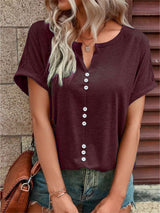 T-Shirts Women's T-Shirts V-Neck Button Short-Sleeved T-Shirt MsDressly
