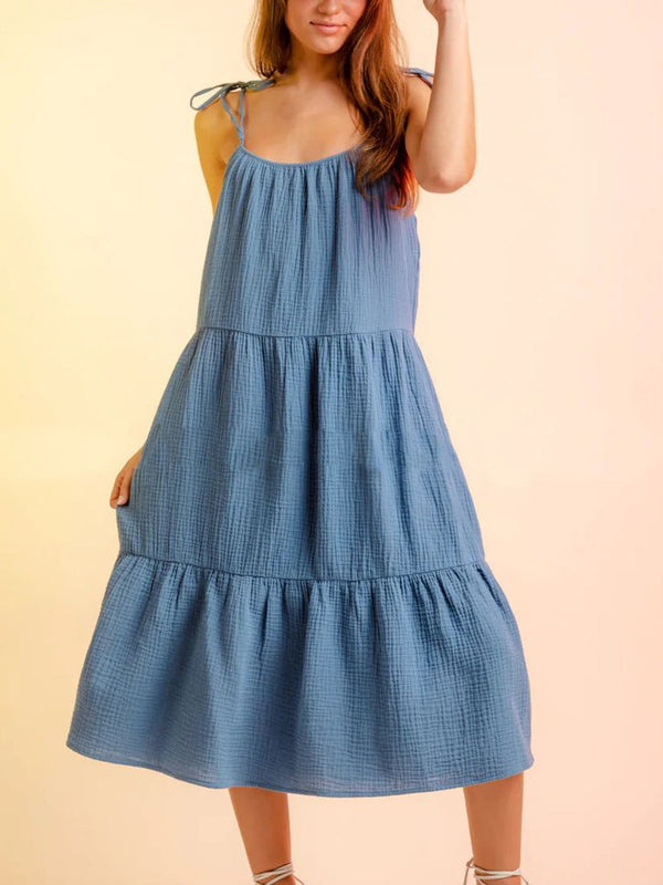 Midi Dresses Women’s Dresses Candy Solid Color Stitching Sling Midi Dress MsDressly