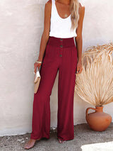 Women's Pants Elastic Loose Wide Leg Button Pants