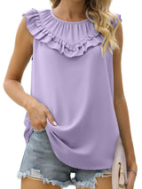 Tank Tops Women's Tank Tops Pleated Chiffon Solid Sleeveless Tank Top MsDressly