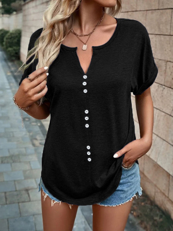 T-Shirts Women's T-Shirts V-Neck Button Short-Sleeved T-Shirt MsDressly