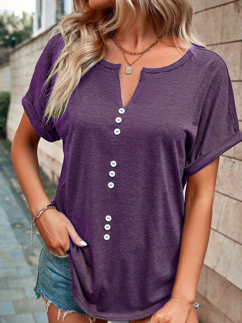 T-Shirts Women's T-Shirts V-Neck Button Short-Sleeved T-Shirt MsDressly