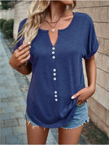 T-Shirts Women's T-Shirts V-Neck Button Short-Sleeved T-Shirt MsDressly