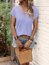 T-Shirts Women's T-Shirts V-Neck Stitching Lace Loose Short-Sleeved T-Shirt MsDressly