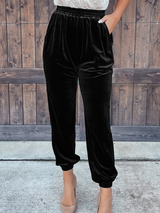 Women's Pants Solid Velvet Straight-leg Pants - MsDressly