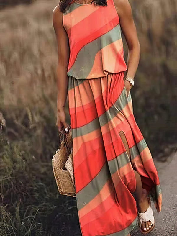 Women's Dresses Multicolor Print Sleeveless Slit Dress