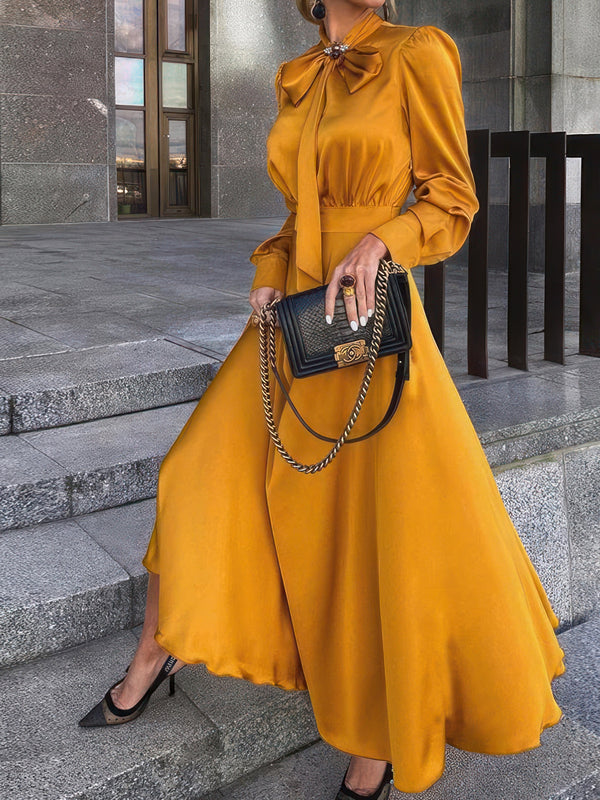 Women's Dresses Bowknot Long Sleeve Temperament Dress