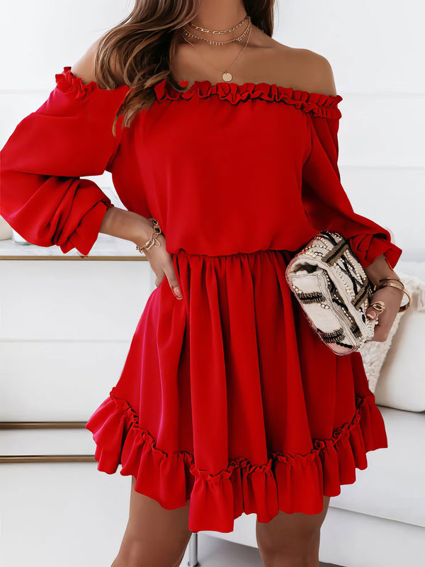 Women's Dresses One-Shoulder Elastic Waist Long Sleeve Dress