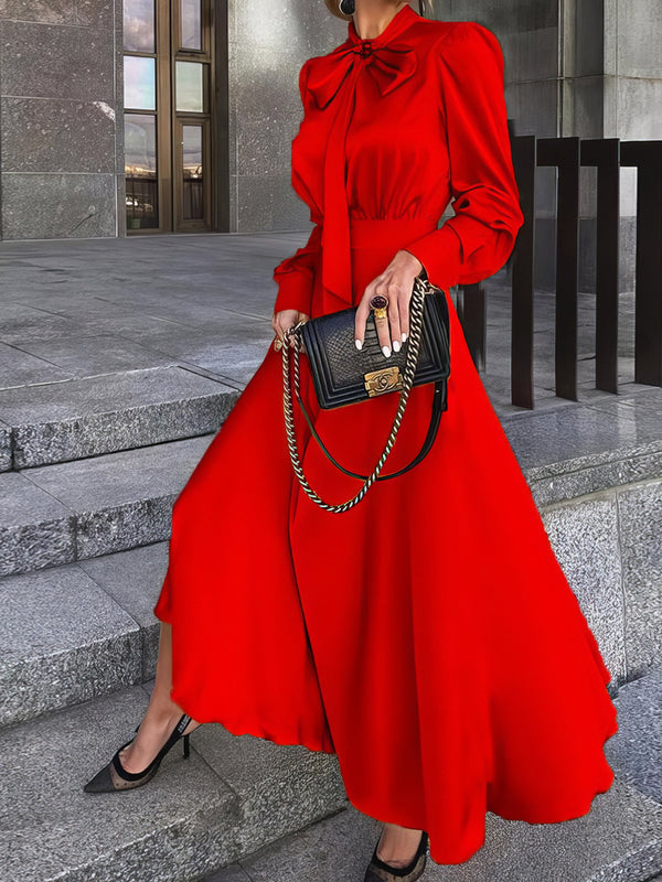 Women's Dresses Bowknot Long Sleeve Temperament Dress