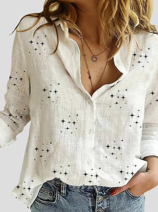 Women's Blouses Star Print Button Long Sleeve Blouses
