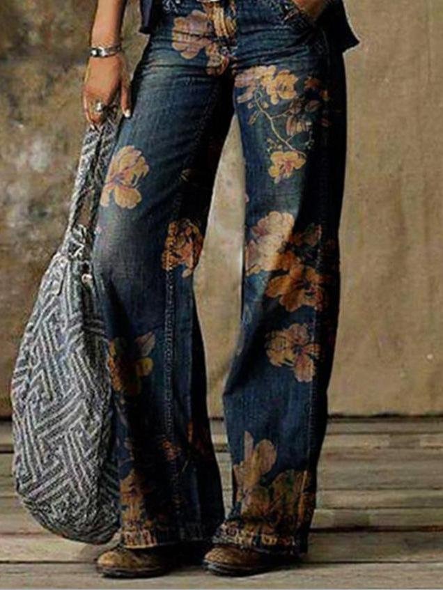 Casual Plus Size Printed Wide-leg Jeans - Jeans - INS | Online Fashion Free Shipping Clothing, Dresses, Tops, Shoes - 01/07/2021 - 20-30 - Bottoms