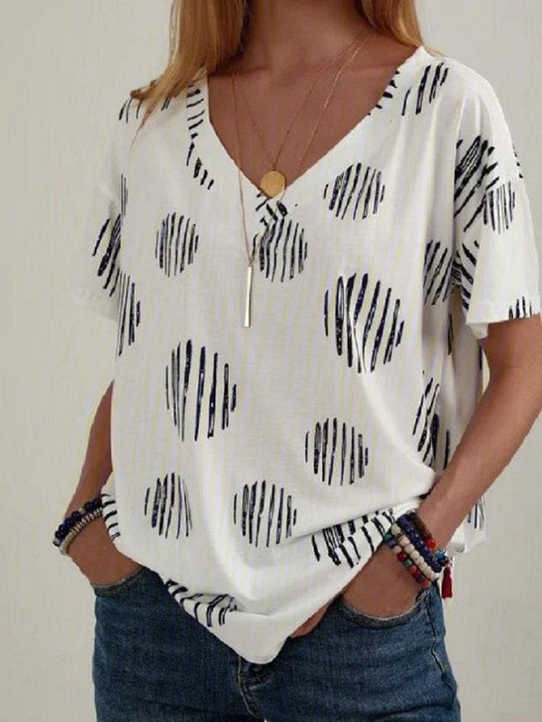 Casual V-neck Loose Plus Size Short-sleeved T-shirt - MsDressly
