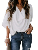 Casual V-neck Pleated Chiffon Shirt