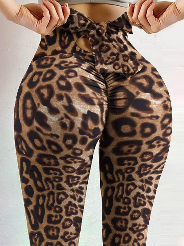 Cheetah Print High Waist Bowknot Design Skinny Yoga Pants - Leggings - INS | Online Fashion Free Shipping Clothing, Dresses, Tops, Shoes - 04/05/2021 - Color_Leopard - LEG210504006