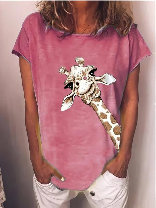 Chic Giraffe Print Short-sleeved T-shirt