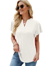 Blouses Women's T-Shirts Solid V-Neck Flying Sleeve T-Shirt MsDressly