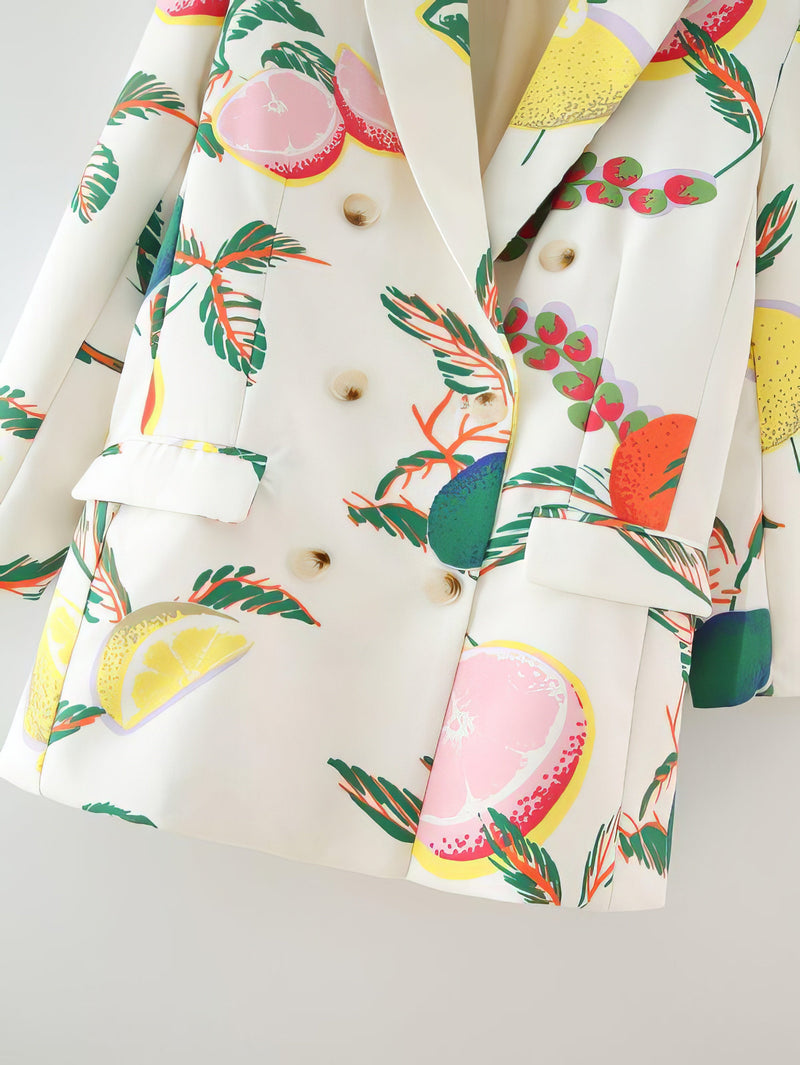 Double Breasted Lemon Print Blazer