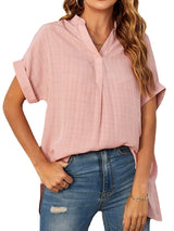 Women's Blouses V-Neck Thin Loose Plaid Short-Sleeved Blouse