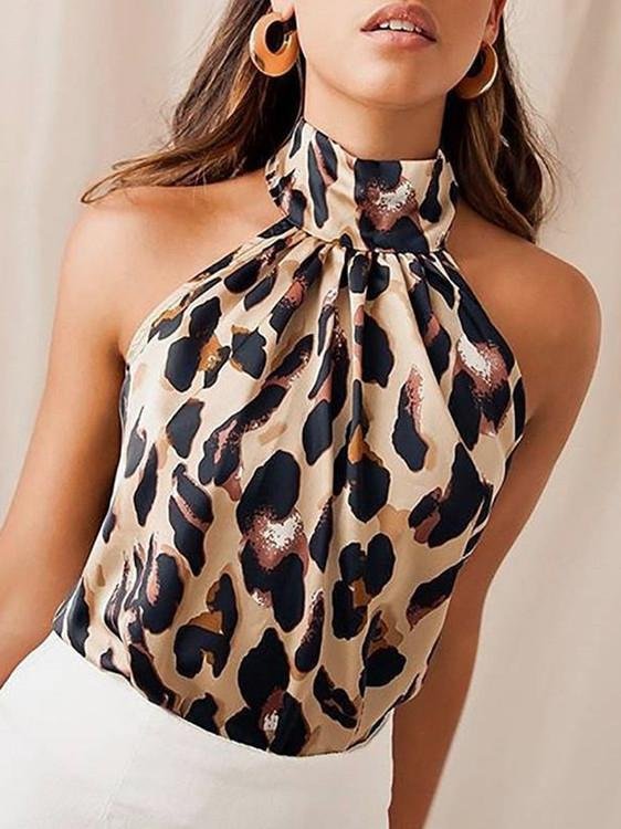 Fashion Leopard Print Halter Vest - Tank Tops - INS | Online Fashion Free Shipping Clothing, Dresses, Tops, Shoes - 01/07/2021 - color-brown - Color_Brown