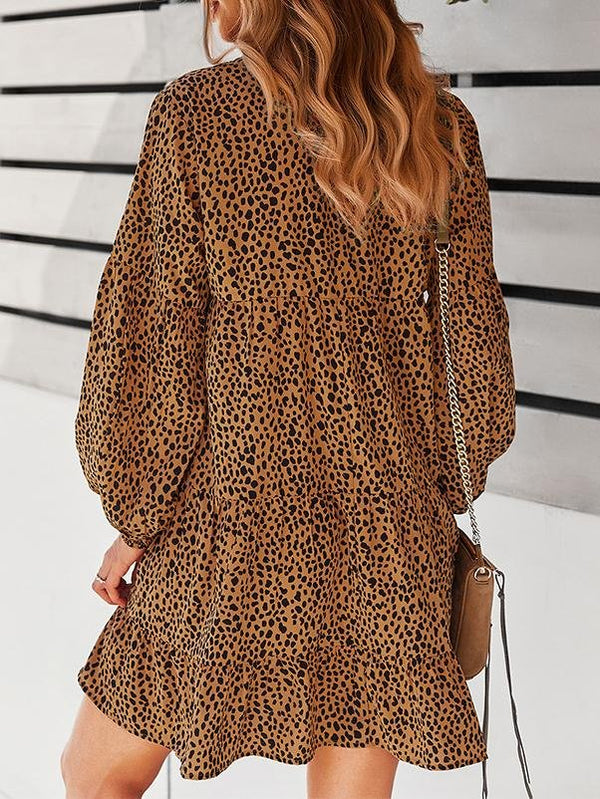 Leopard Print Long-sleeved Casual Holiday Loose Dress - Mini Dresses - INS | Online Fashion Free Shipping Clothing, Dresses, Tops, Shoes - 12/07/2021 - 30-40 - color-black