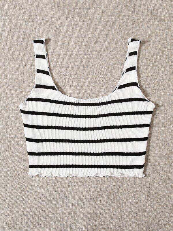 Lettuce Trim Striped Knit Top - INS | Online Fashion Free Shipping Clothing, Dresses, Tops, Shoes