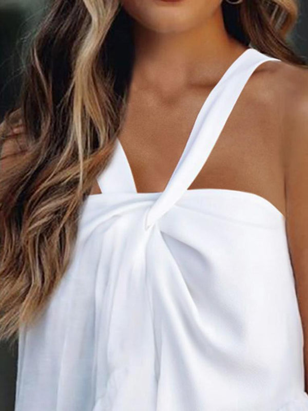 Loose Halter Neck Ruffled Sleeveless Tank Tops - Tank Tops - INS | Online Fashion Free Shipping Clothing, Dresses, Tops, Shoes - 10-20 - 28/06/2021 - Category_Tank Tops