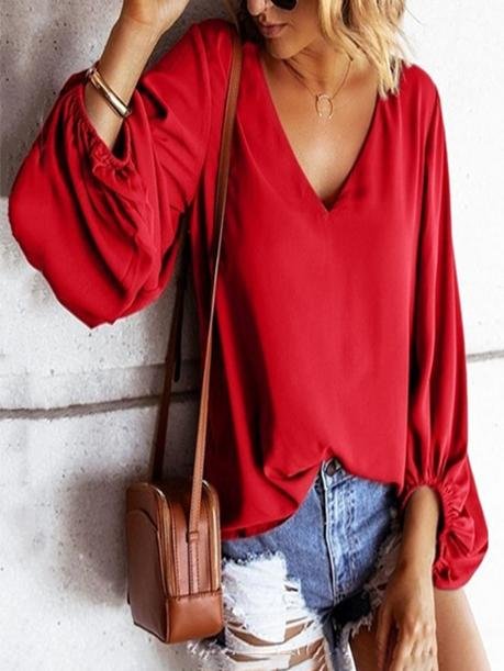 Loose Lantern Sleeve Solid Chiffon Women Blouse - Blouses - INS | Online Fashion Free Shipping Clothing, Dresses, Tops, Shoes - 03/07/2021 - 10-20 - BLO2107031156