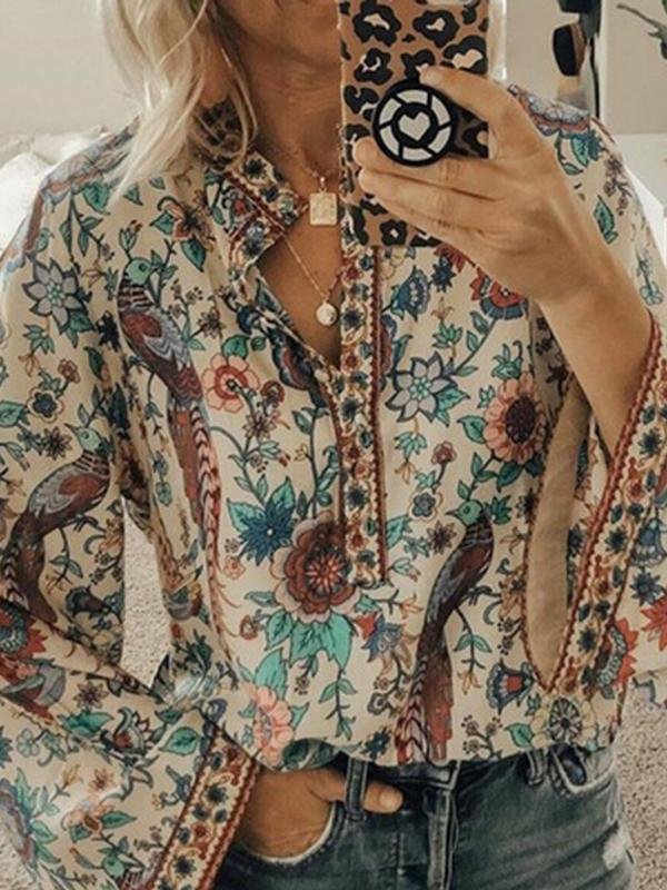 Printed Loose Button Long Sleeve Blouse - Blouses - INS | Online Fashion Free Shipping Clothing, Dresses, Tops, Shoes - 24/05/2021 - BLO210524288 - Category_Blouses