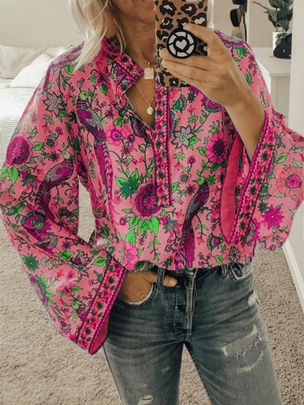 Printed Loose Button Long Sleeve Blouse - Blouses - INS | Online Fashion Free Shipping Clothing, Dresses, Tops, Shoes - 24/05/2021 - BLO210524288 - Category_Blouses