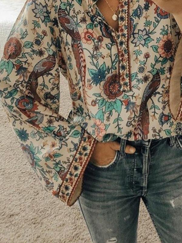 Printed Loose Button Long Sleeve Blouse - Blouses - INS | Online Fashion Free Shipping Clothing, Dresses, Tops, Shoes - 24/05/2021 - BLO210524288 - Category_Blouses