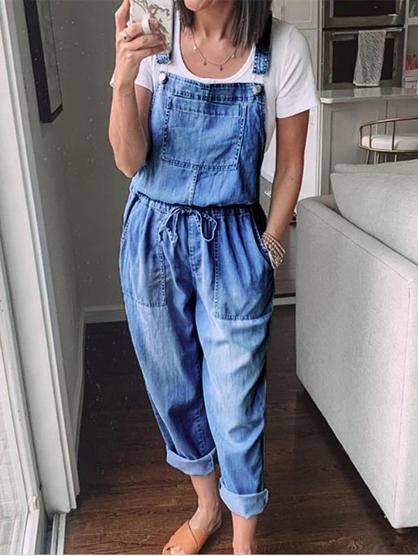 Simple Casual Drawstring Pocket Denim Jumpsuit - Jumpsuits & Rompers - INS | Online Fashion Free Shipping Clothing, Dresses, Tops, Shoes - 29/06/2021 - 30-40 - Bottom