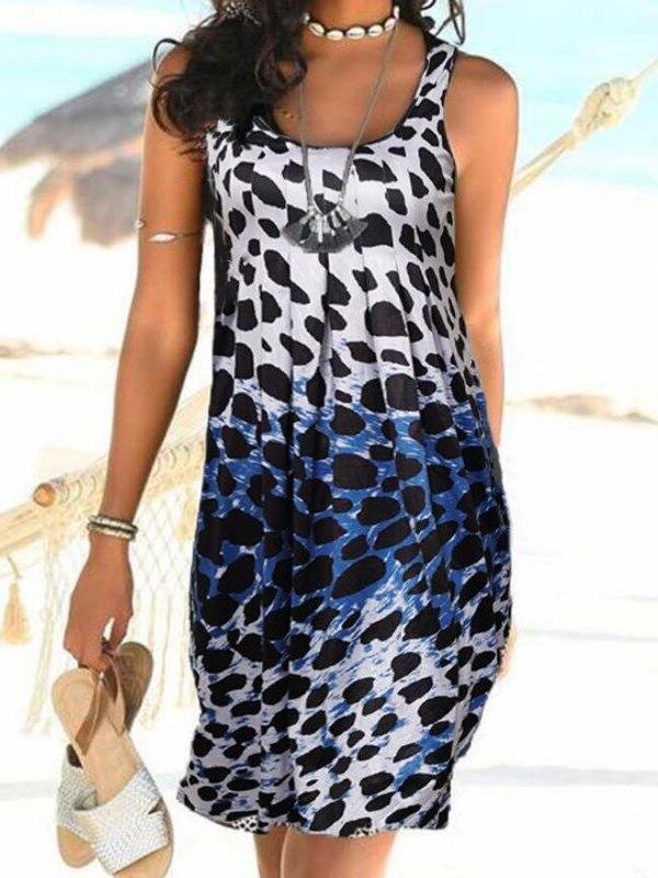 Sleeveless Leopard Gradient Sling Dress - MsDressly