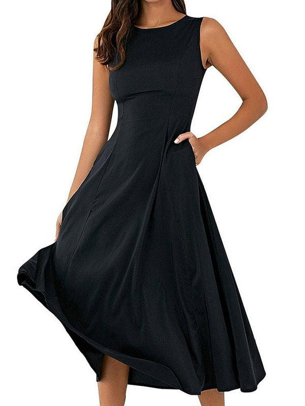 Sleeveless Round Neck  Women's Large Swing Dress - MsDressly