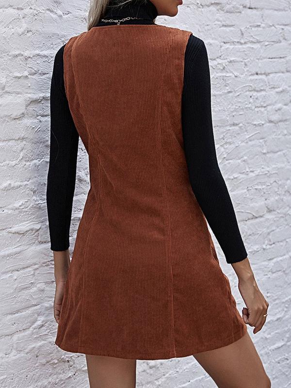 Solid Button Through Corduroy Overall Dress - Dresses - INS | Online Fashion Free Shipping Clothing, Dresses, Tops, Shoes - 02/02/2021 - Autumn - Brown