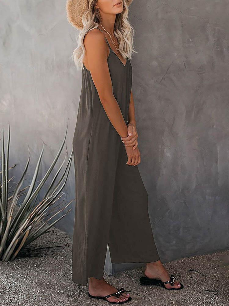 Solid Strap Loose Wide Leg Jumpsuit