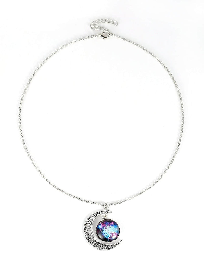 Star Sky Round & Moon Pendant Necklace