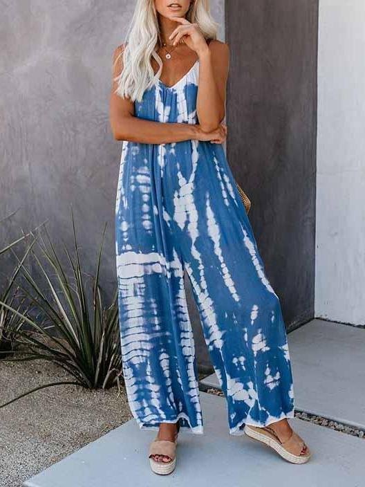 Tie-dye Printed Suspenders Casual Wide-Leg Jumpsuit - Jumpsuits - INS | Online Fashion Free Shipping Clothing, Dresses, Tops, Shoes - 12/05/2021 - 120521 - Category_Jumpsuits