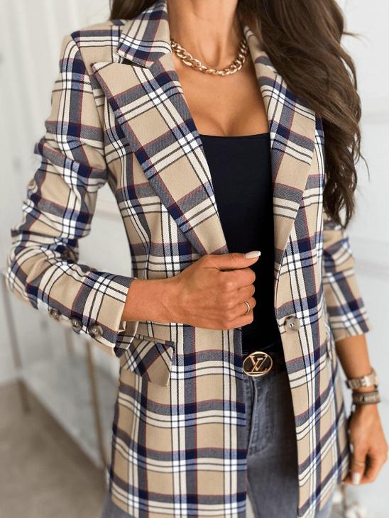 Women's Blazers Long Sleeve Slim Single-Button Plaid Print Blazers - Blazers - INS | Online Fashion Free Shipping Clothing, Dresses, Tops, Shoes - 18/10/2021 - 30-40 - BLA2110181150