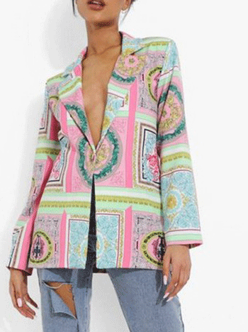 Women's Blazers Printed Lapel Long Sleeve Blazer - MsDressly