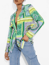Women's Blazers Printed Lapel Long Sleeve Blazer - MsDressly