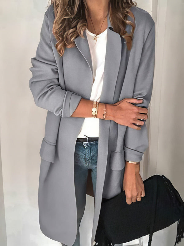 Women's Blazers Solid Lapel Long Sleeve Fake Pocket Blazer