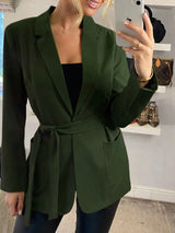 Women's Blazers Solid Lapel Tie Two-Pocket Blazer - MsDressly