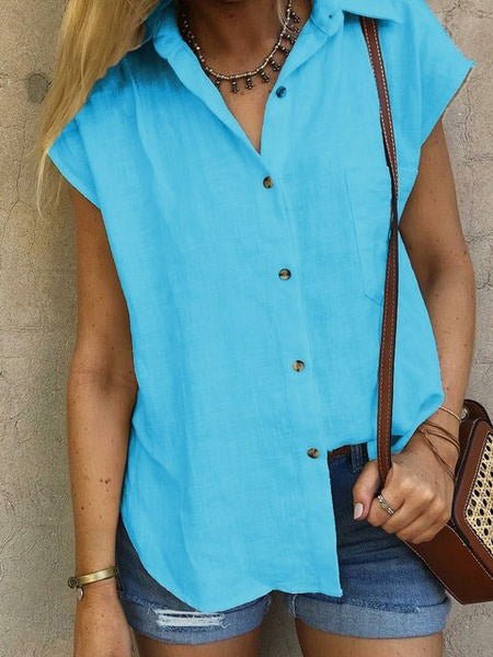 Women's Blouses Casual Lapel Button Short Sleeve Blouse - Blouses - Instastyled | Online Fashion Free Shipping Clothing, Dresses, Tops, Shoes - 08/04/2022 - 20-30 - BLO2204081659