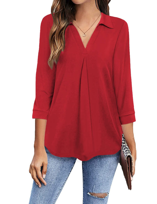 Women’s Blouses Collared V Neck Casual Loose Blouse - MsDressly